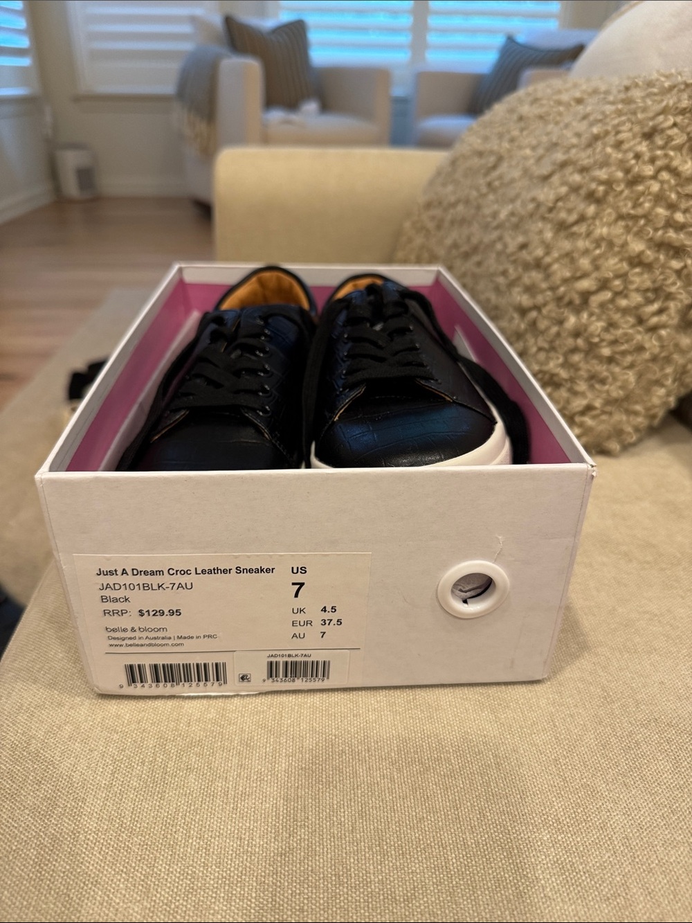 Just A Dream Black Croc Leather Women’s Sneaker - Sleek Low-Top Lace-Up